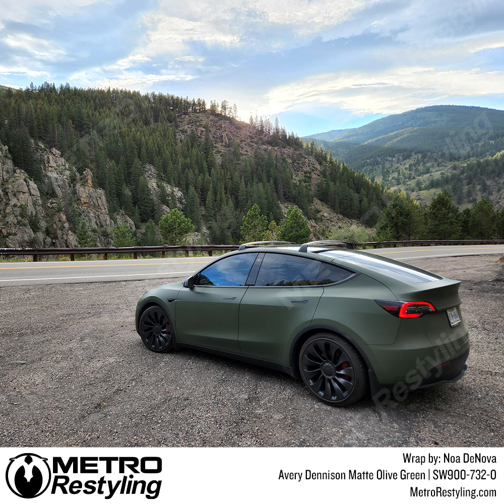Olive Green Tesla Model Y Wrap