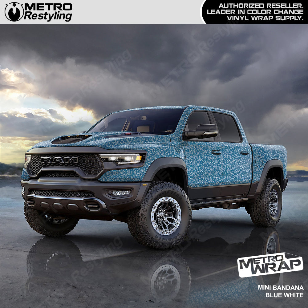 blue and white bandana truck vinyl wrap