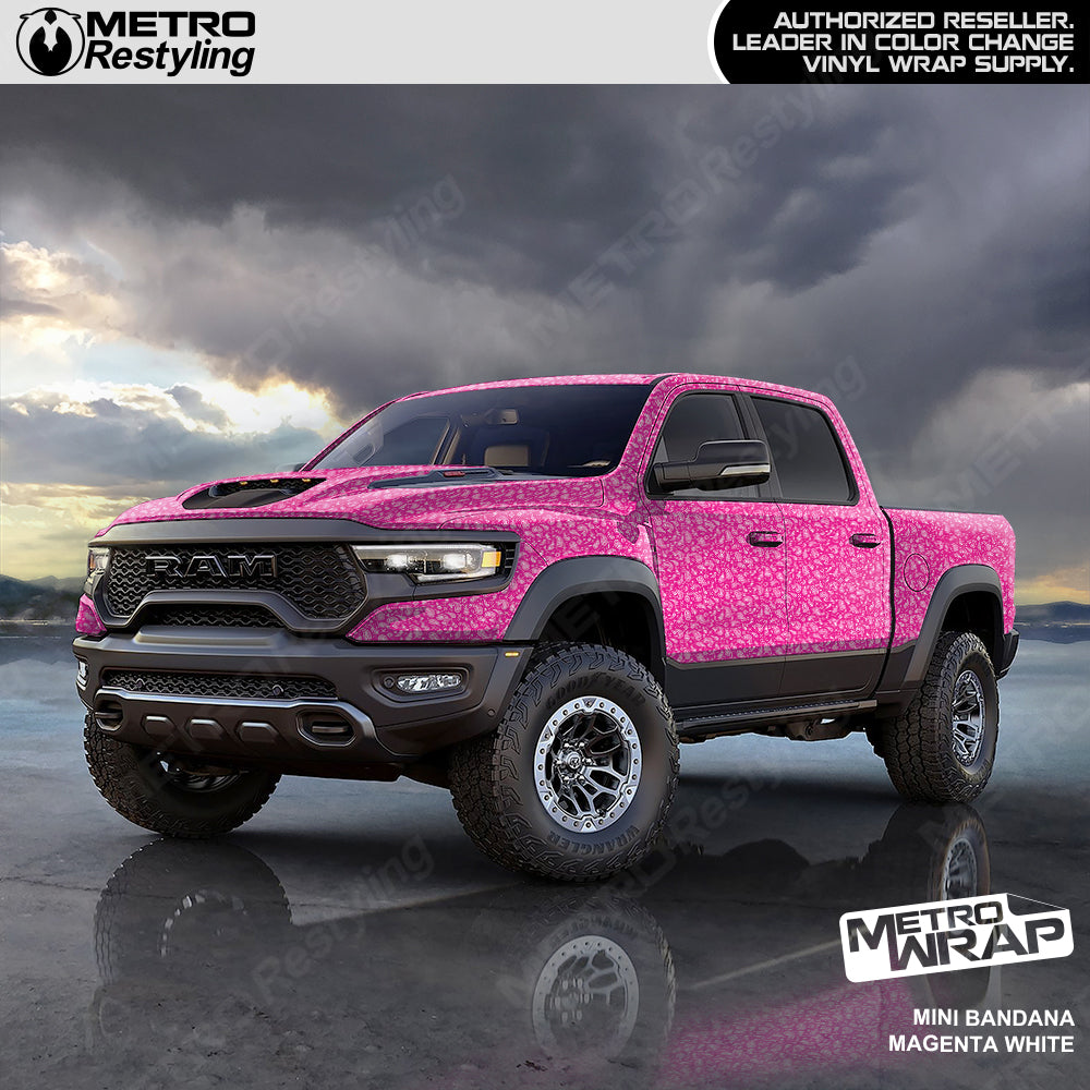 magenta and white bandana truck vinyl wrap