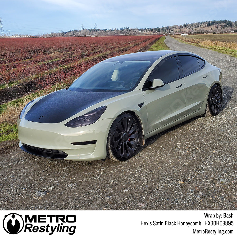 Satin Black Honeycomb Tesla Wrap