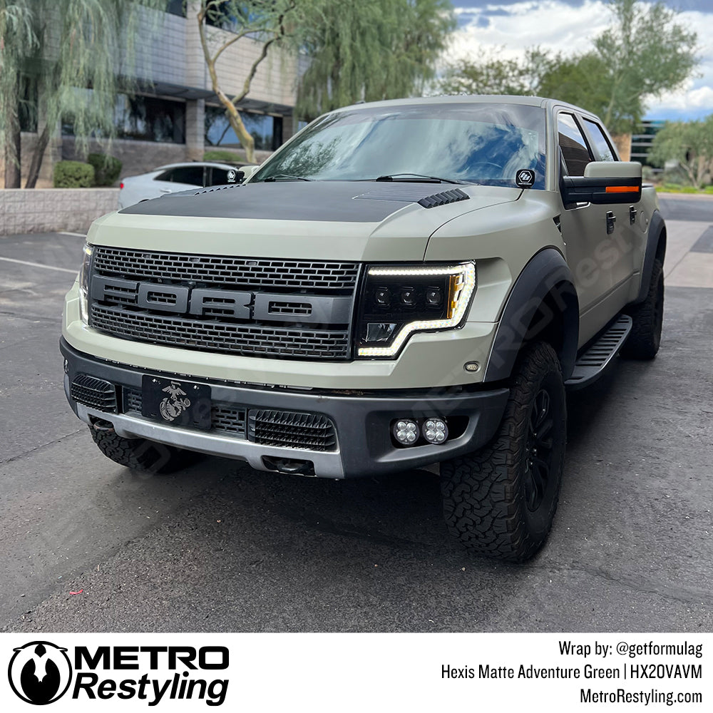 Matte Adventure Green Ford Raptor Vinyl Wrap
