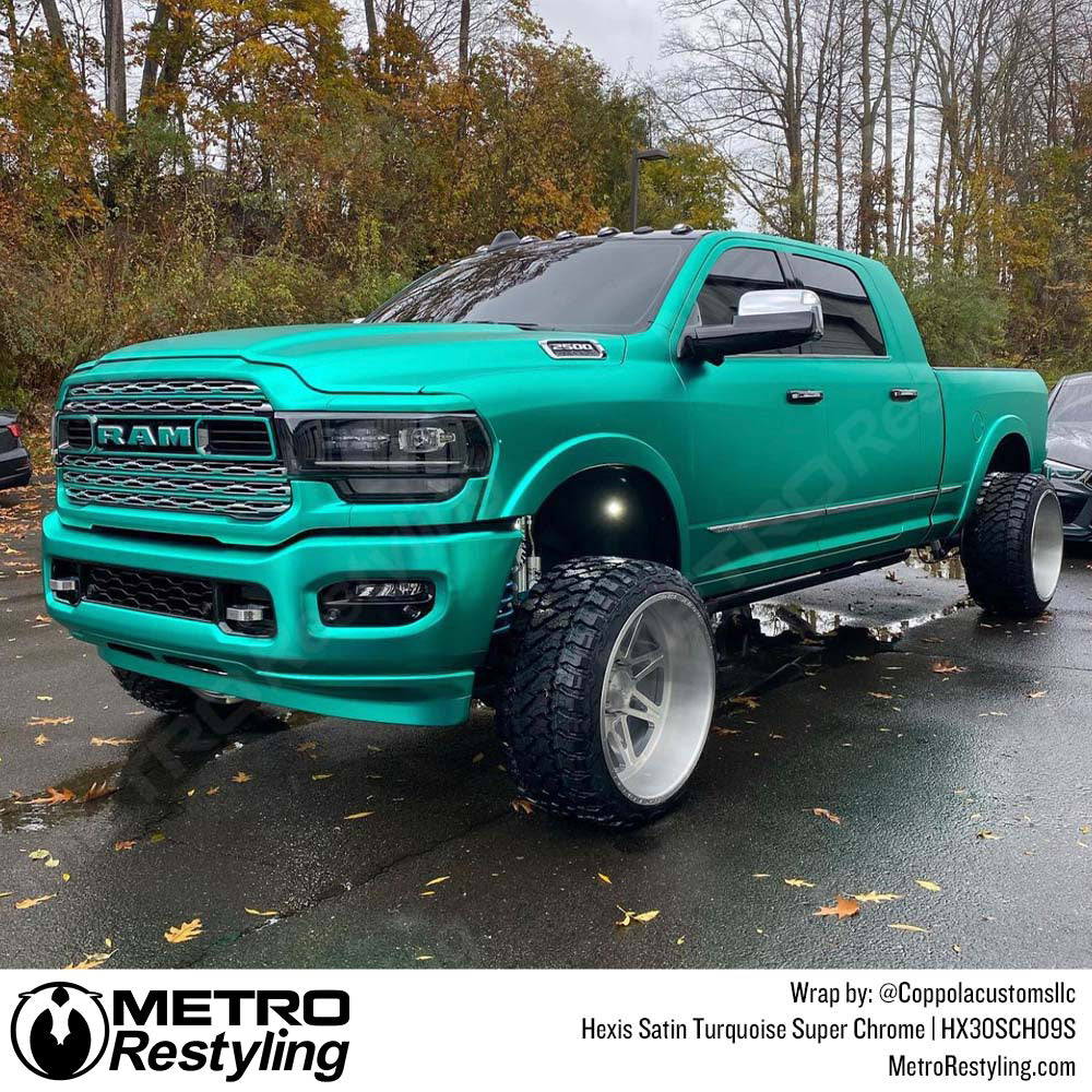 Satin Turquoise Super Ram truck wrap