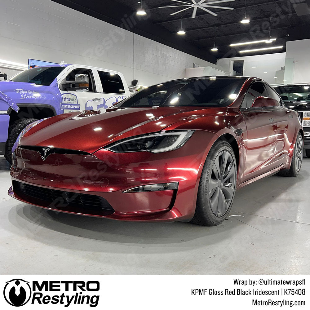 gloss red black iridescent tesla wrap