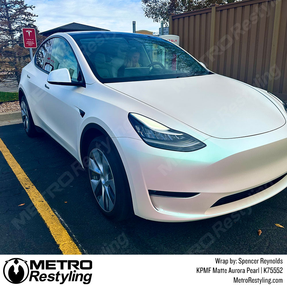 Matte Aurora Pearl White Tesla Wrap