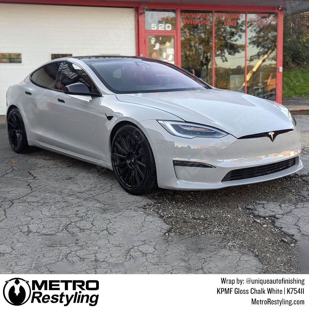 Gloss Chalk White Tesla Wrap