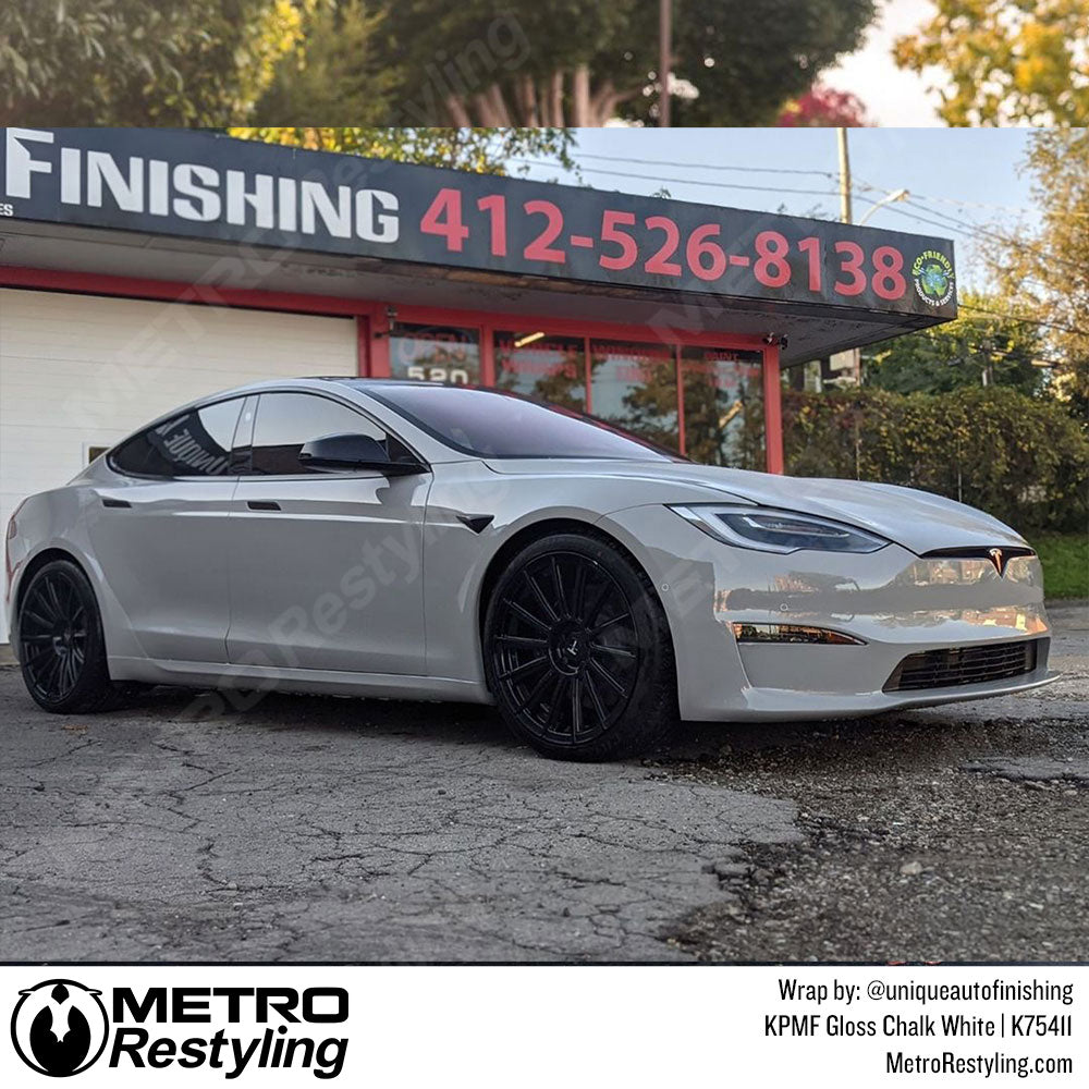 Gloss Chalk White Tesla Wrap