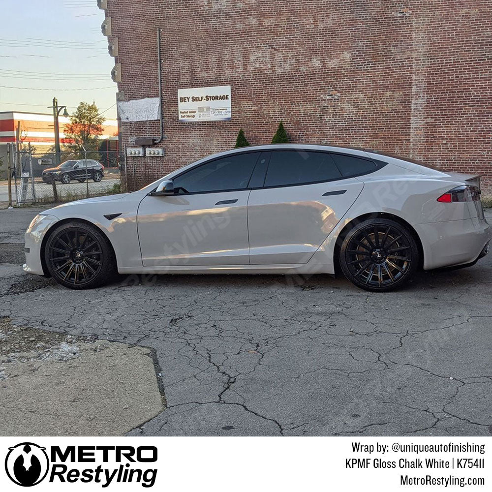 Gloss Chalk White Tesla Wrap