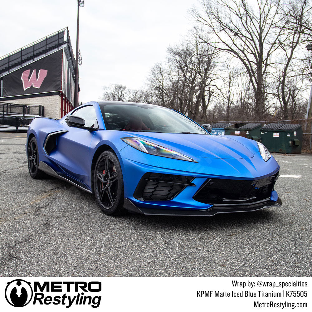 Matte Iced Blue Corvette Wrap