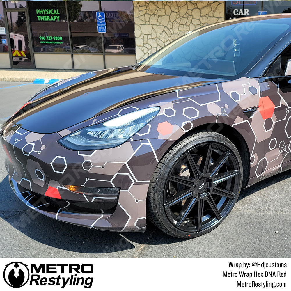 Hex DNA Red Tesla Wrap