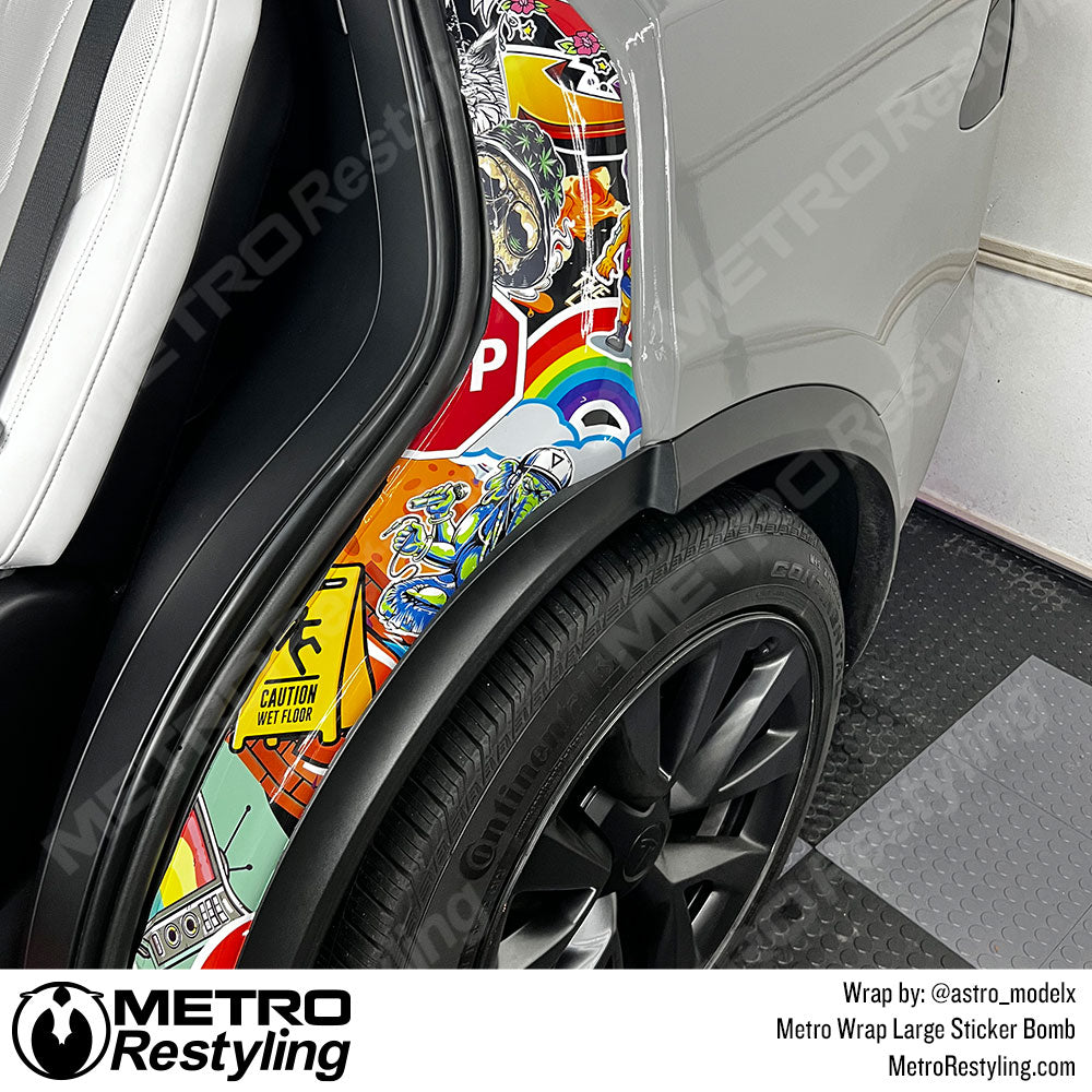large sticker bomb tesla wrap