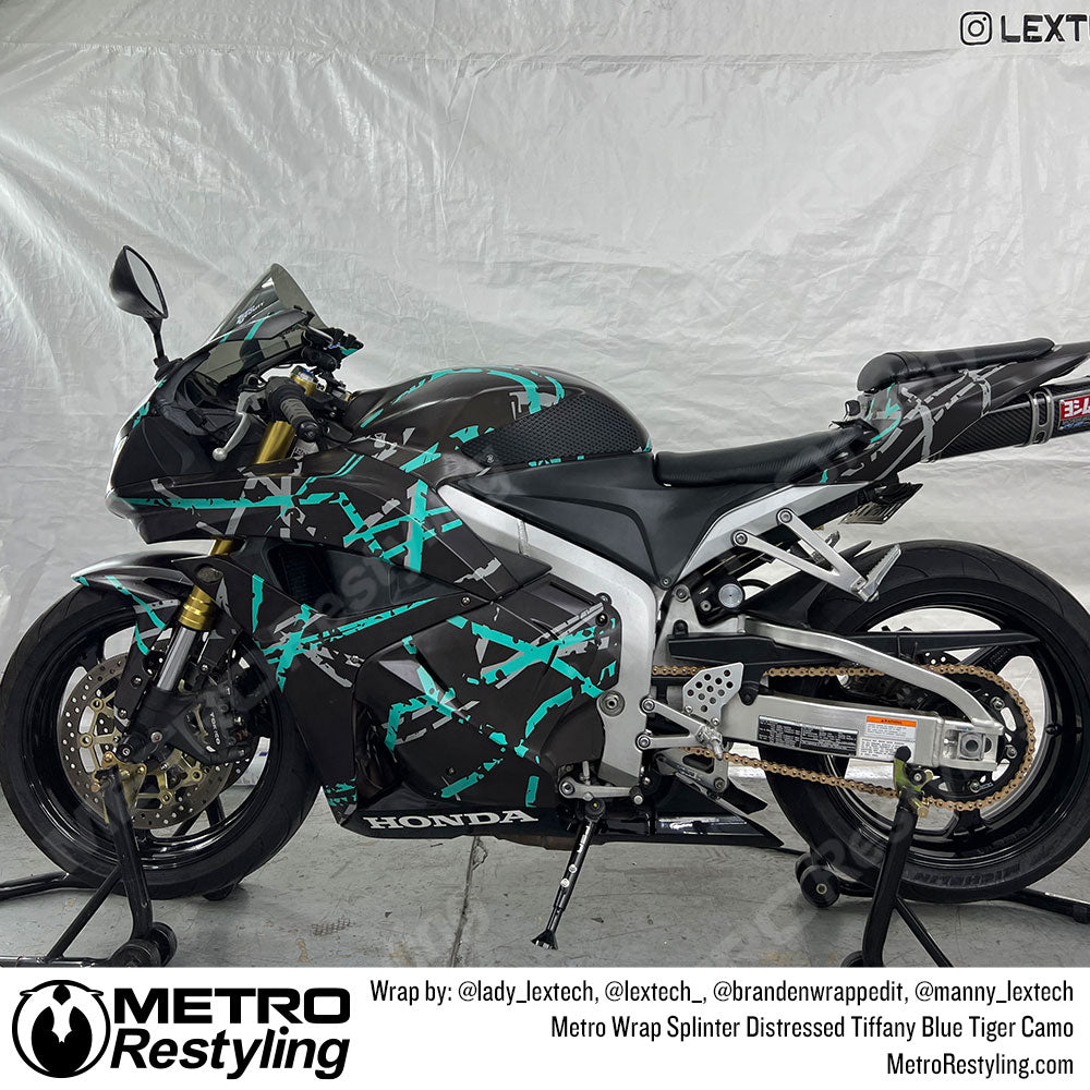 Splinter Distressed tiffany blue motorcycle wrap