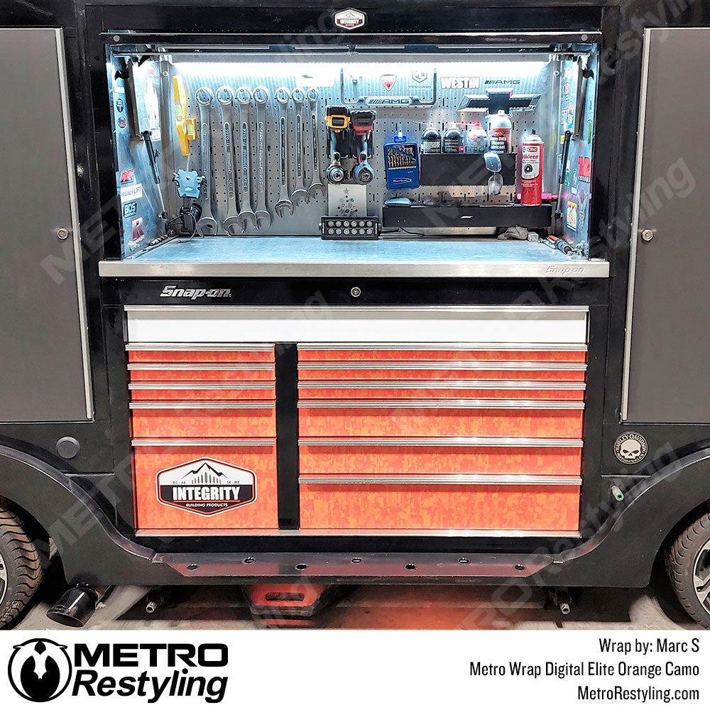 elite orange camo tool box wrap