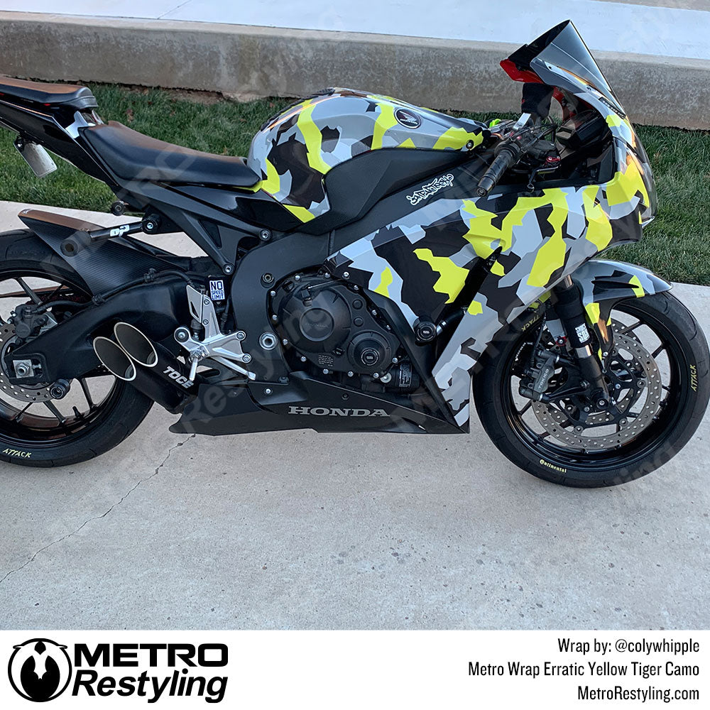 Erratic Yellow Tiger Motorcycle vinyl Wrap