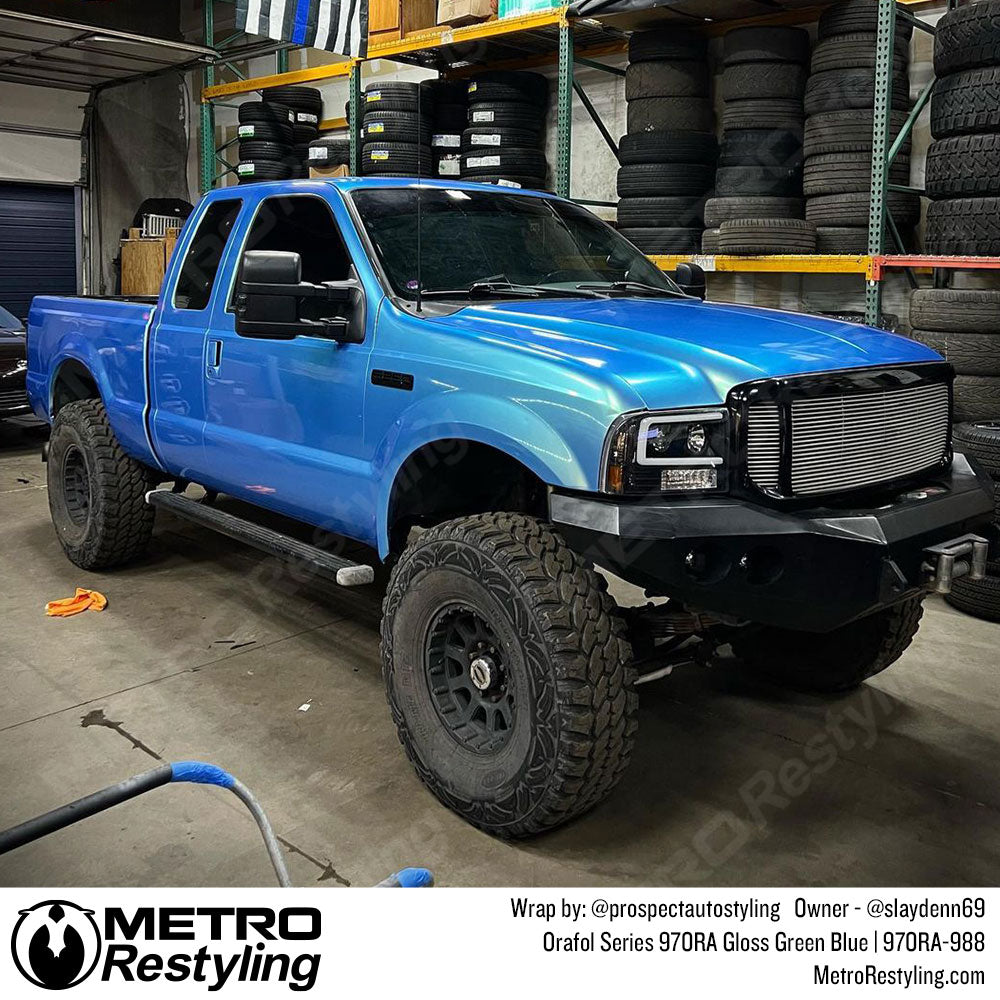 gloss green blue truck wrap