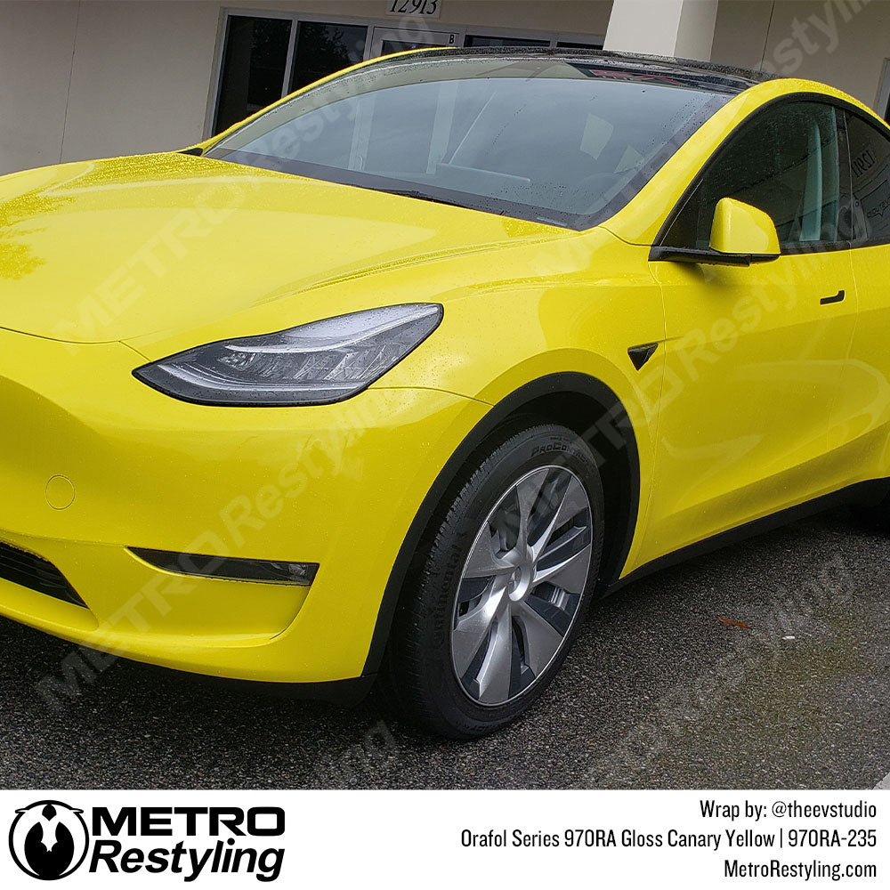 Glossy Yellow Tesla Vinyl Wrap