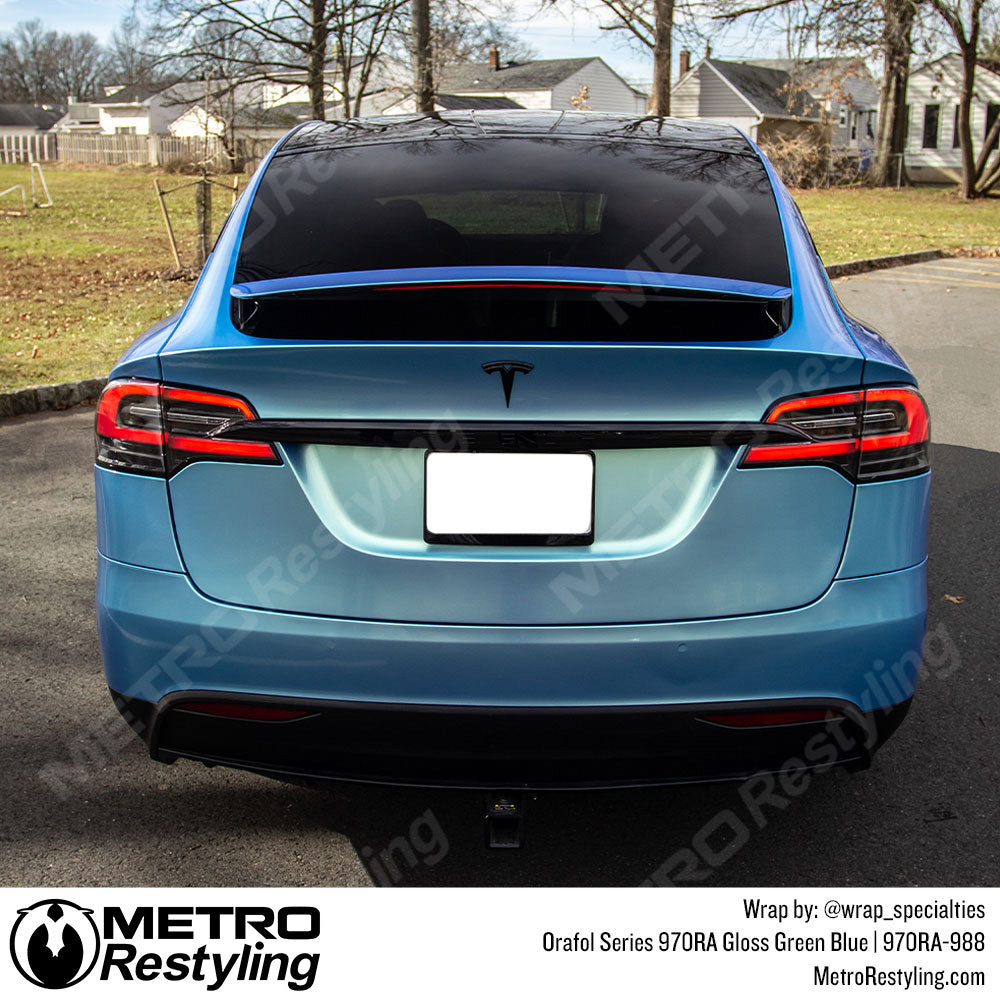 Tesla Gloss Green Blue Car Wrap