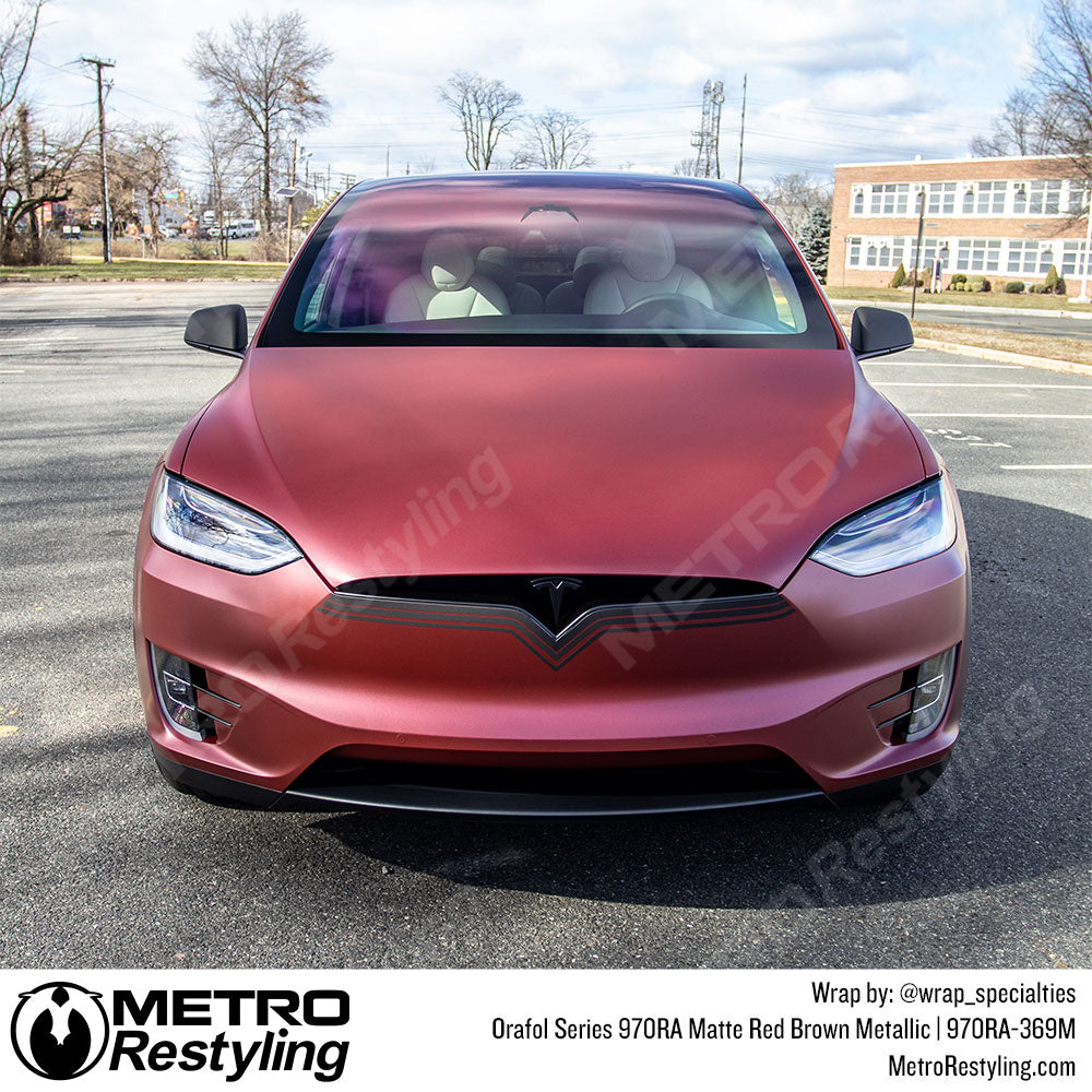 Tesla Matte Red Brown Car Wrap