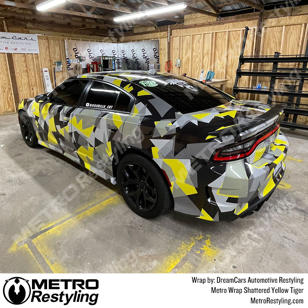 Metro Wrap Shattered Yellow Tiger Camouflage dodge Vinyl