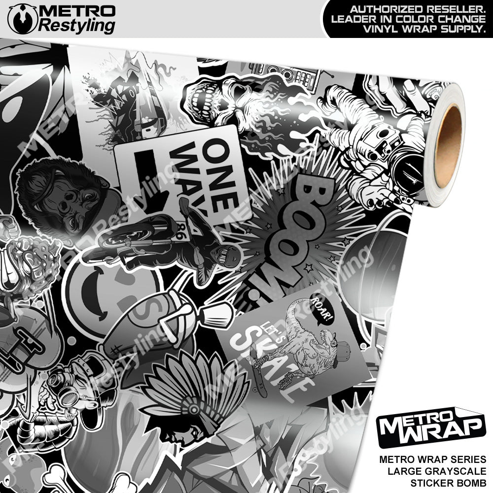 Large Grayscale Sticker Bomb - Metro Wrap