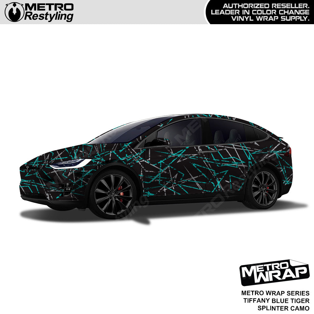 Metro Wrap Splinter Distressed Tiffany Blue Tiger Camouflage Vinyl Film