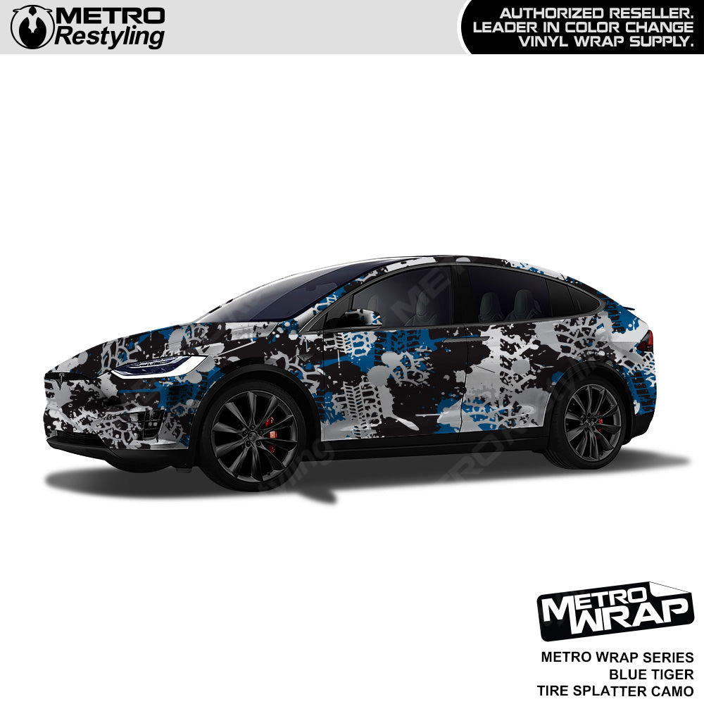 Metro Wrap Tire Splatter Blue Tiger Camouflage Vinyl Film