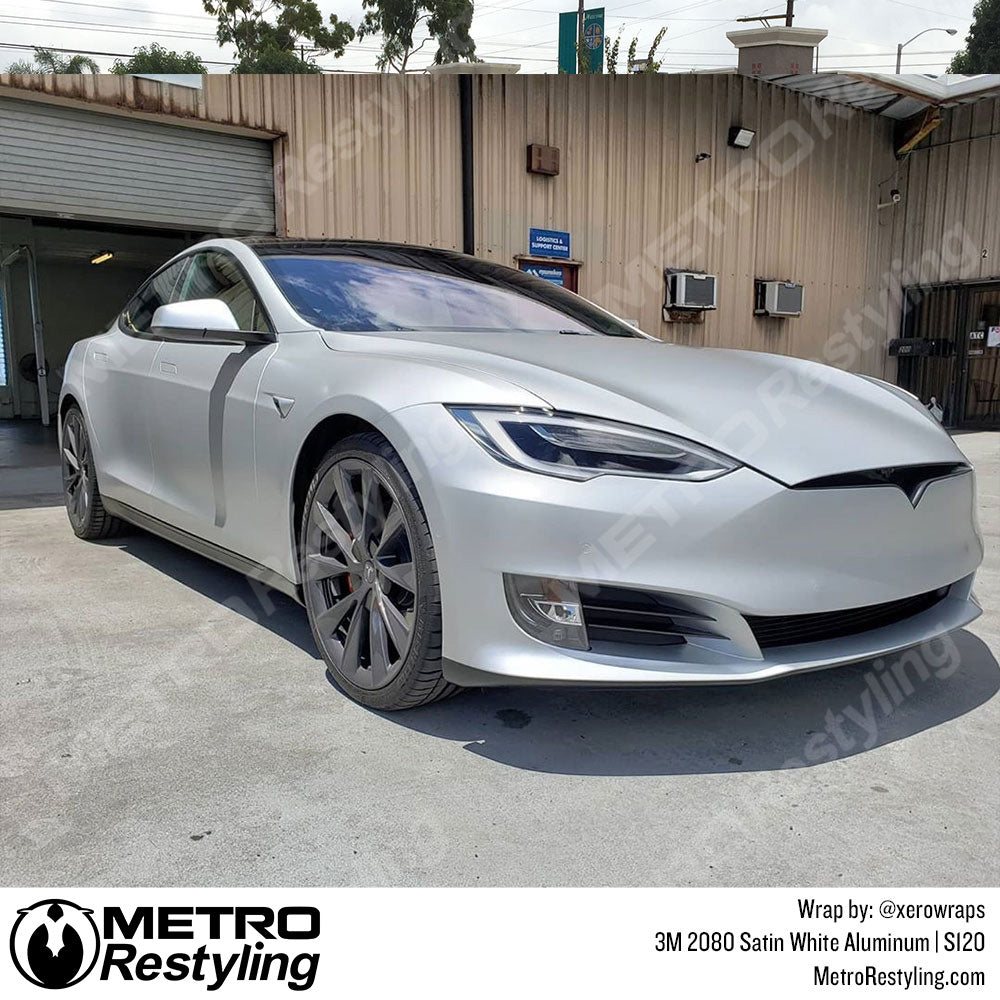 Satin White Aluminum Tesla Wrap