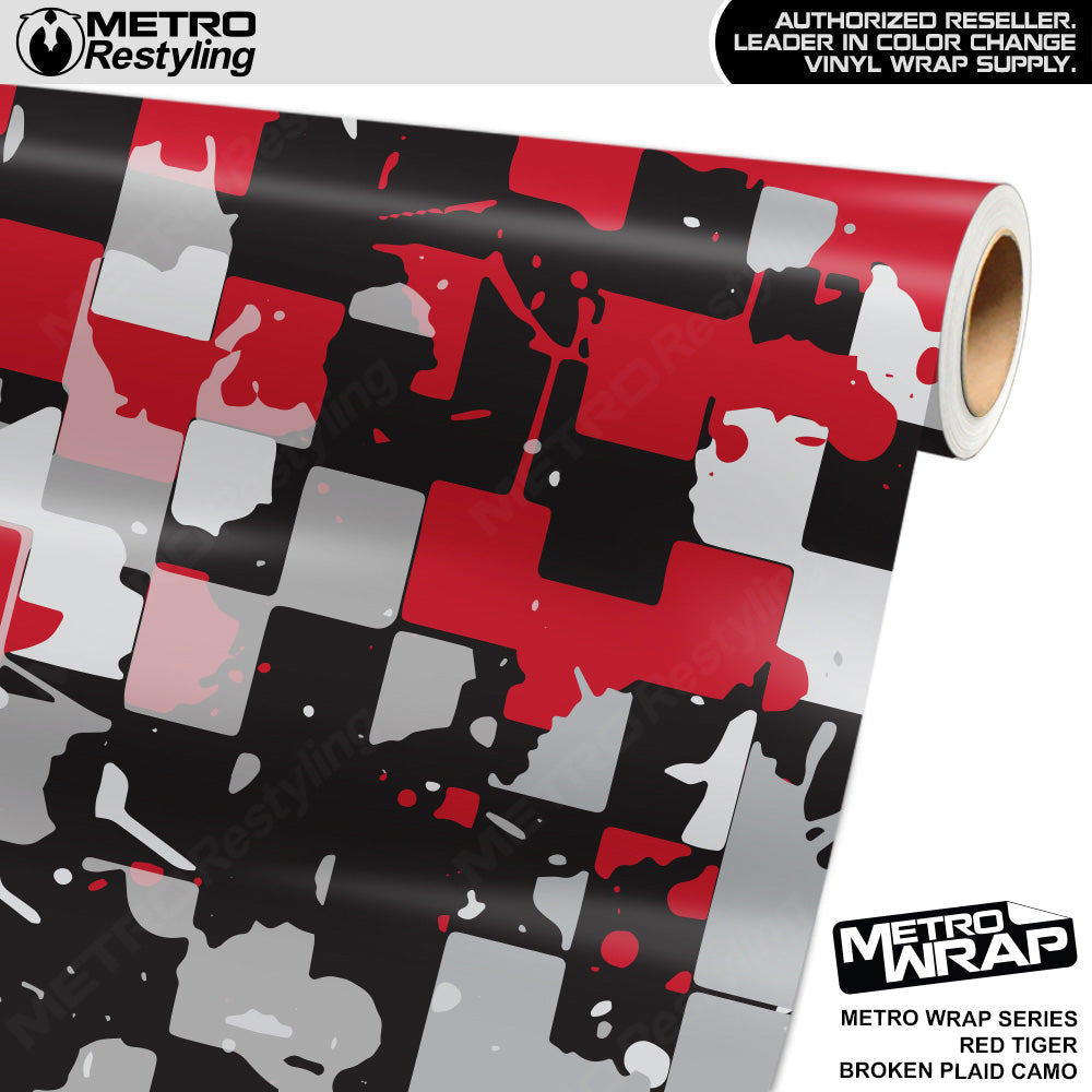 Metro Wrap Broken Plaid Red Tiger Camouflage Vinyl Film