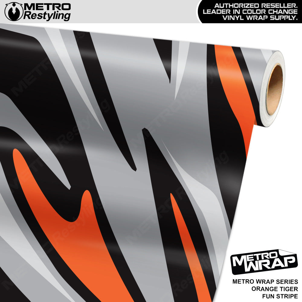 Metro Wrap Fun Stripe Orange Tiger Camouflage Vinyl Film - Avery Film - Gloss Finish | BLOWOUT STOCK | (20 sq ft) | 100386