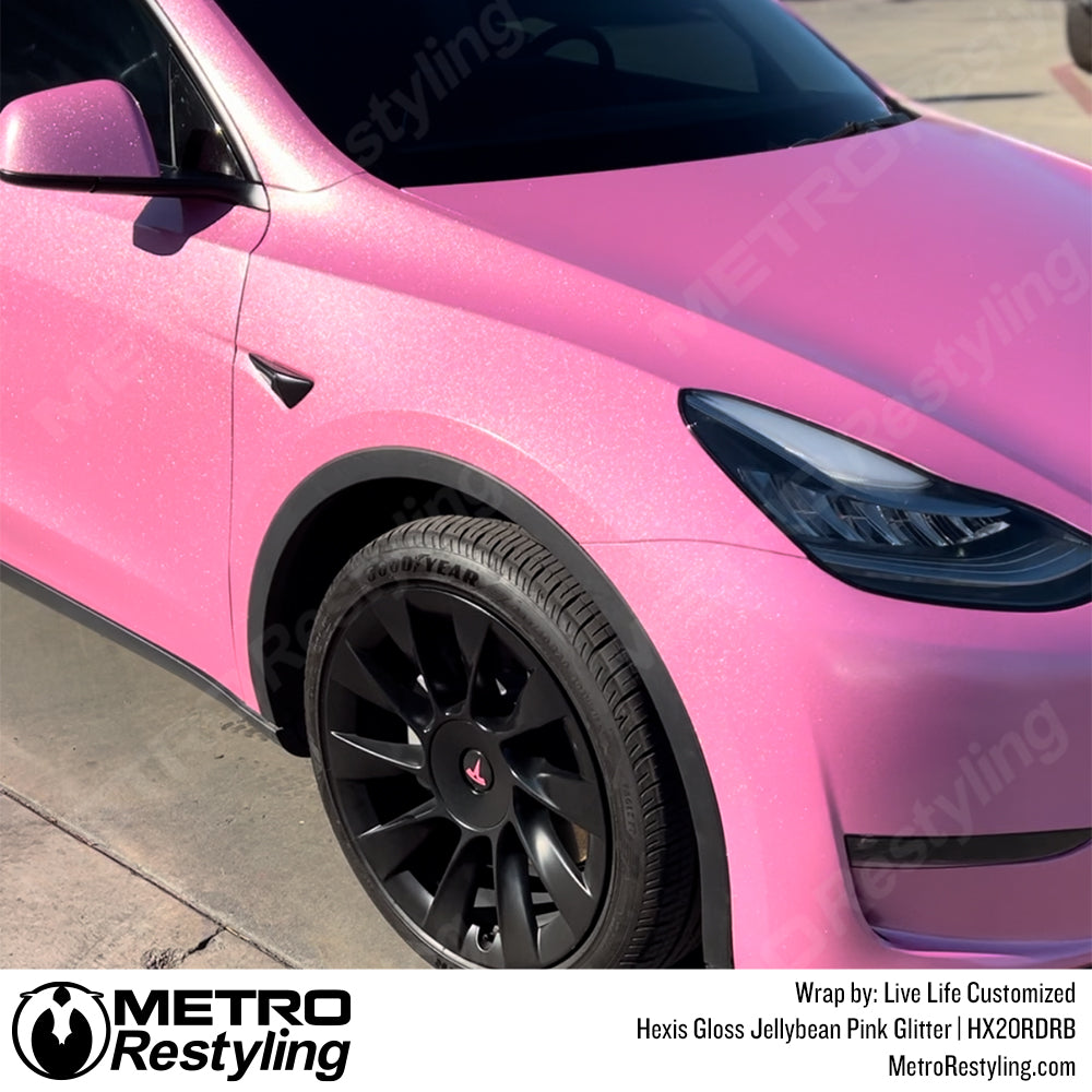 Gloss Pink Glitter Tesla Model Y Vinyl Wrap
