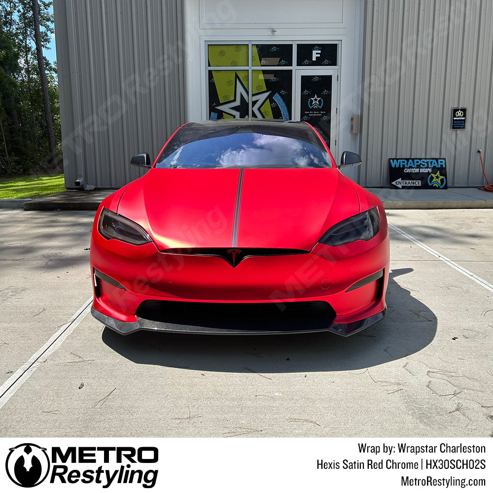 Hexis Satin Red Chrome Tesla Model S Vinyl Wrap