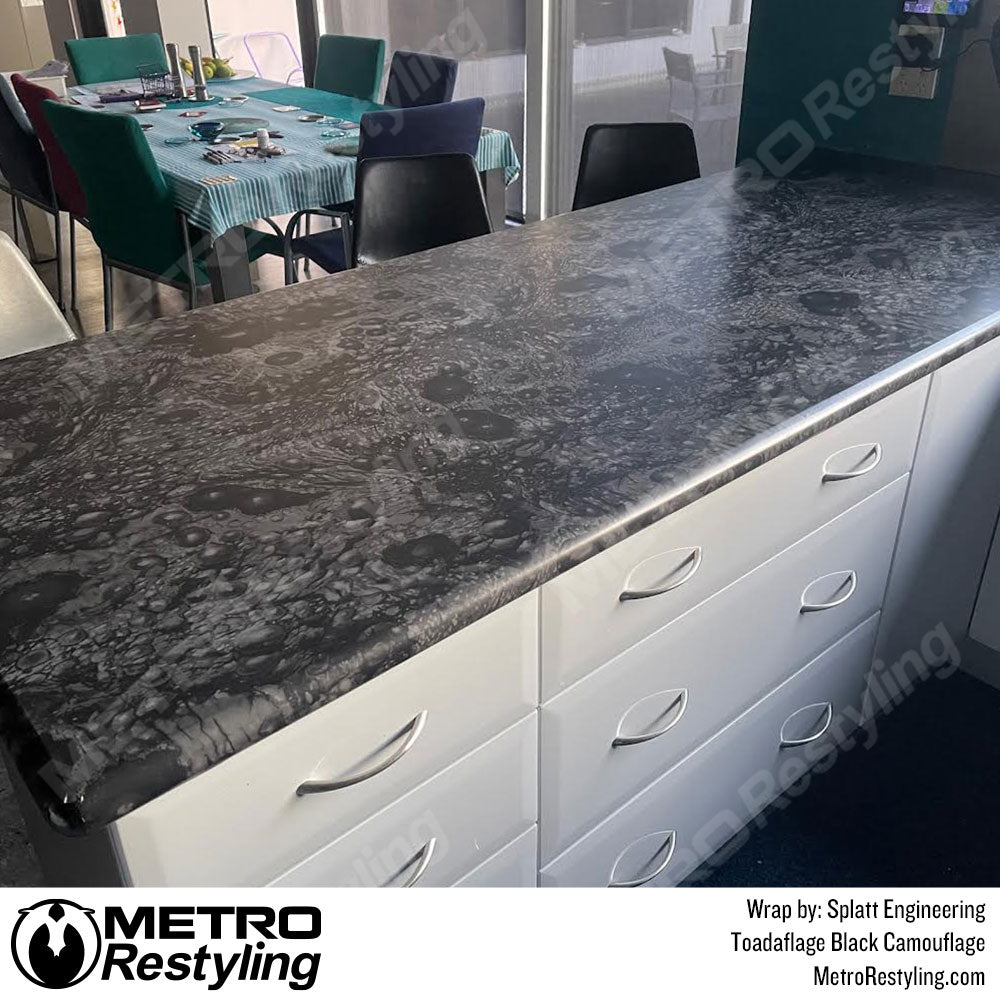 black vinyl wrapped counter top