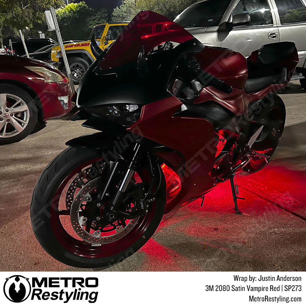 Satin Vampire Red Motorcycle Wrap