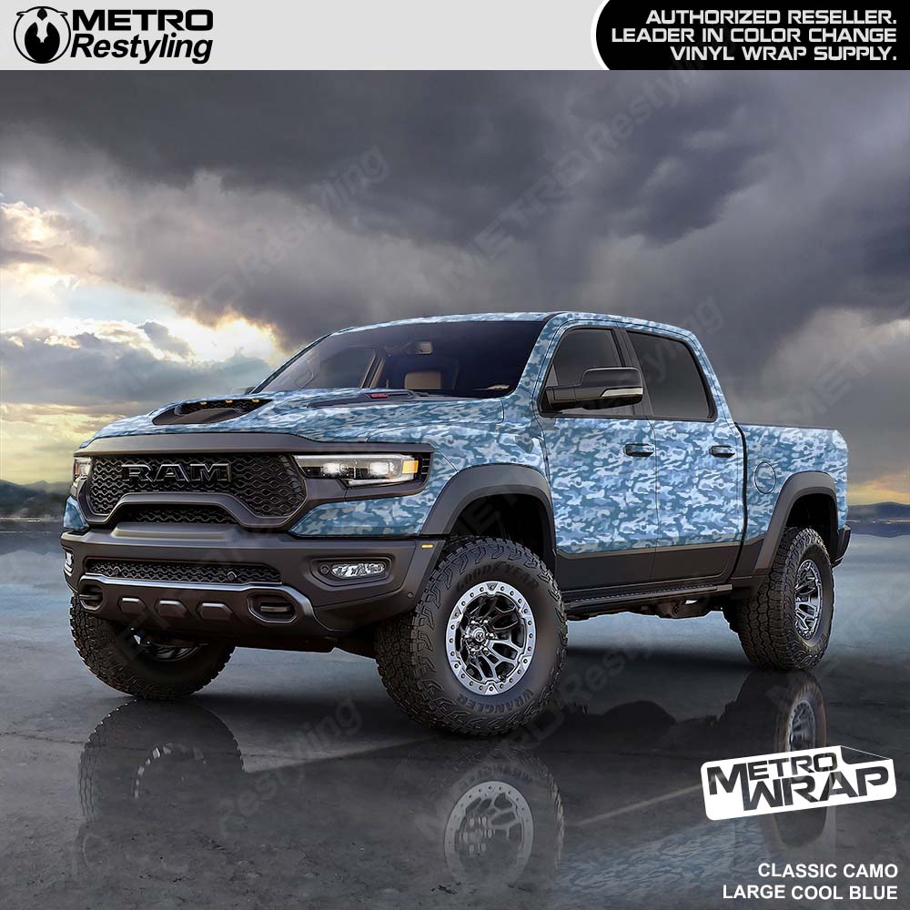cool blue camo vinyl truck wrap 