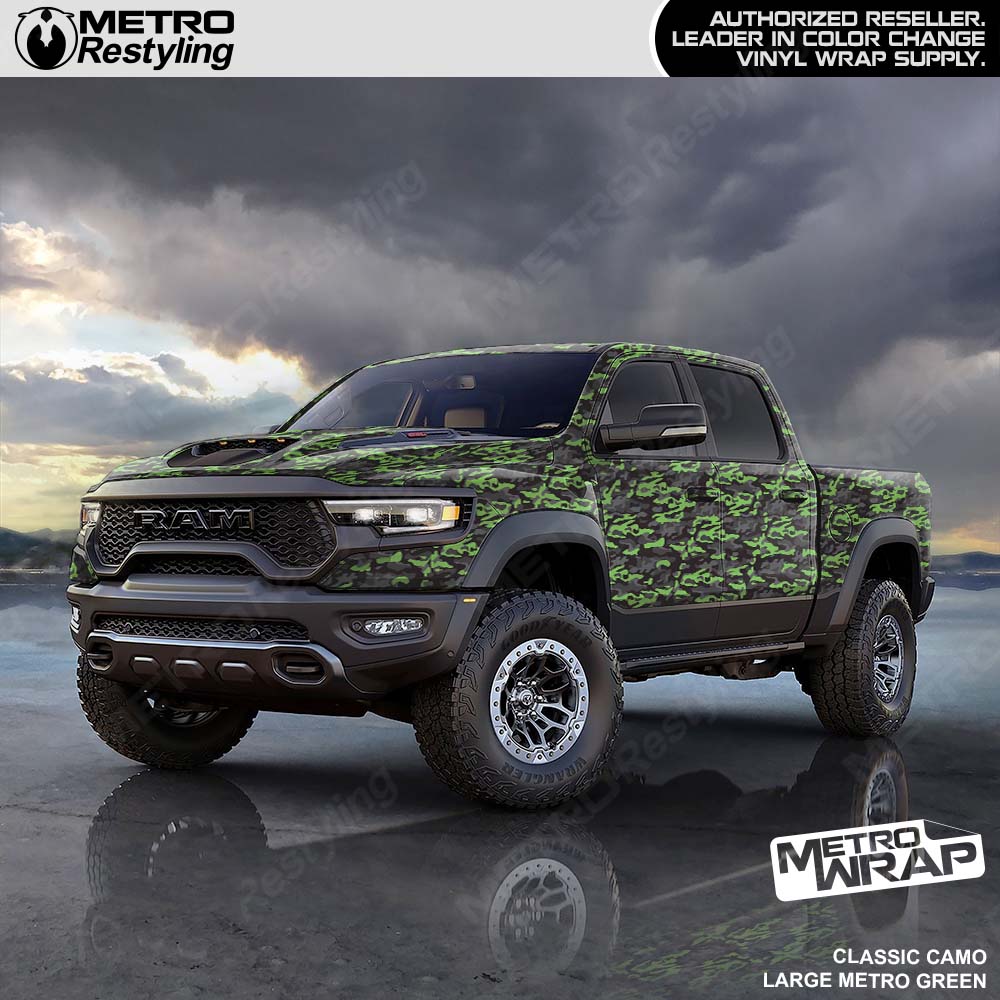 green and black camo truck wrap