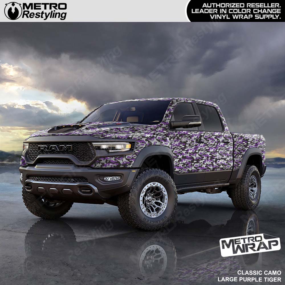 purple tiger camo truck wrap