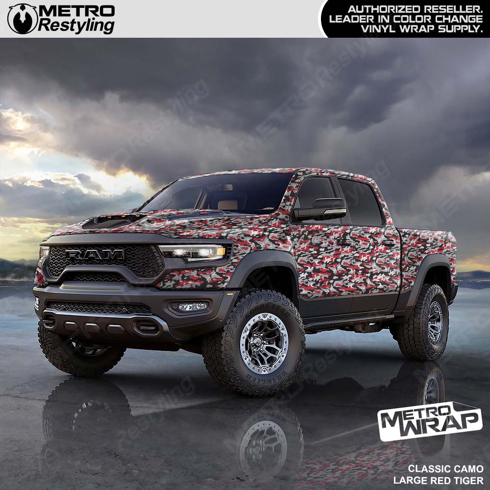 Red Tiger camo truck wrap