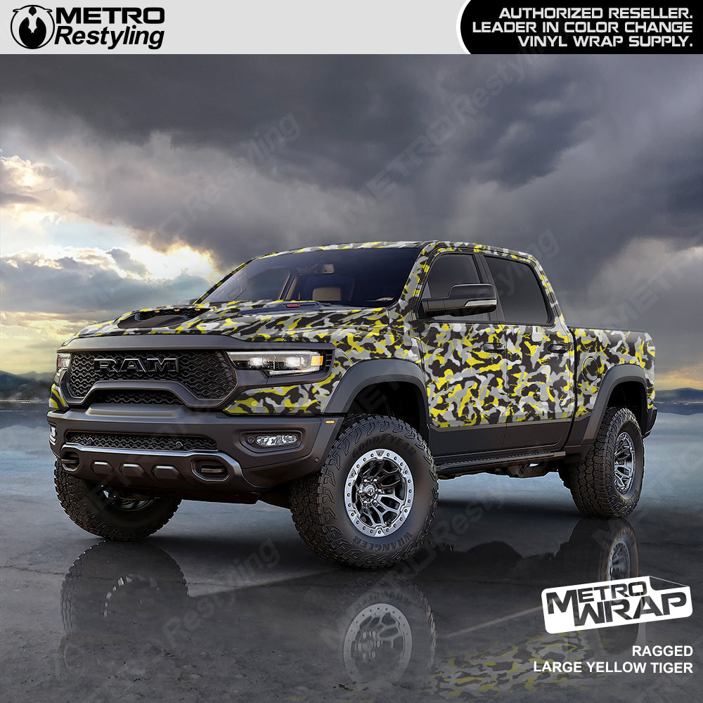 Ragged Yellow Tiger Camo vinyl truck wrap