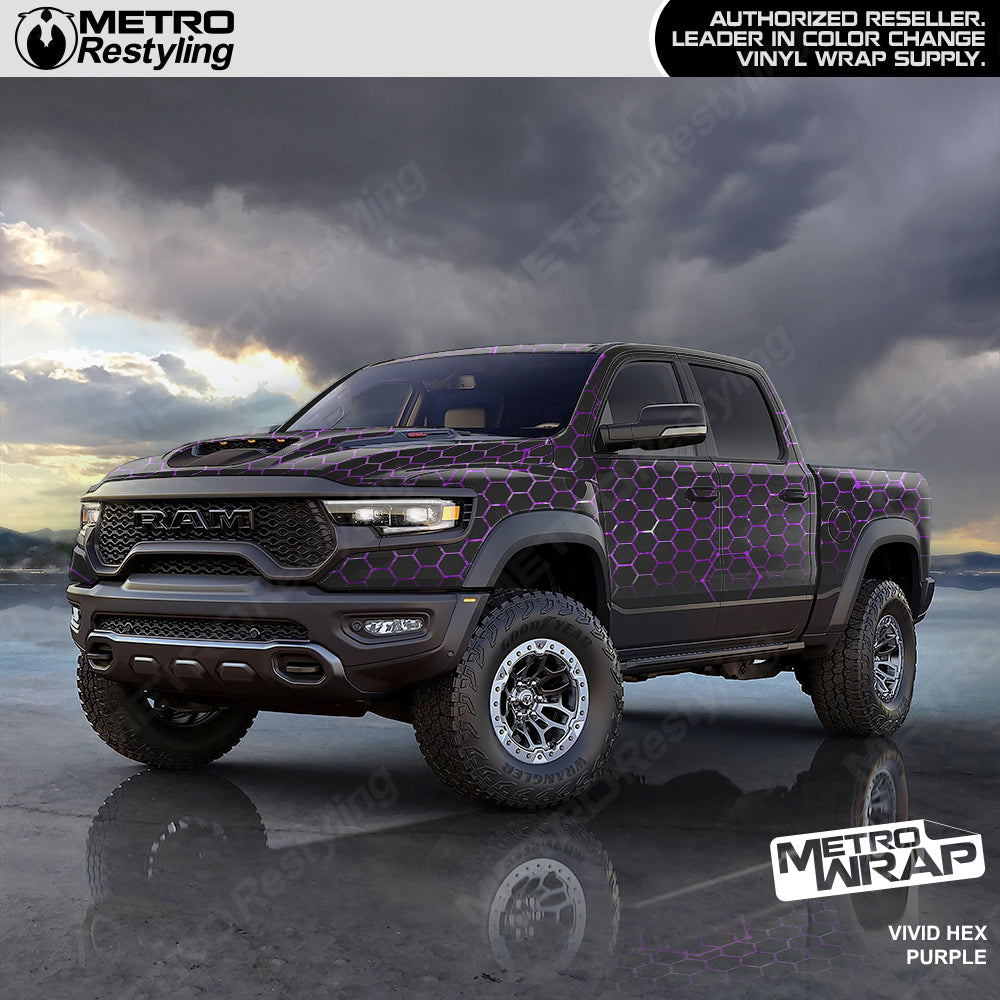 vivid hex purple camo vinyl truck wrap