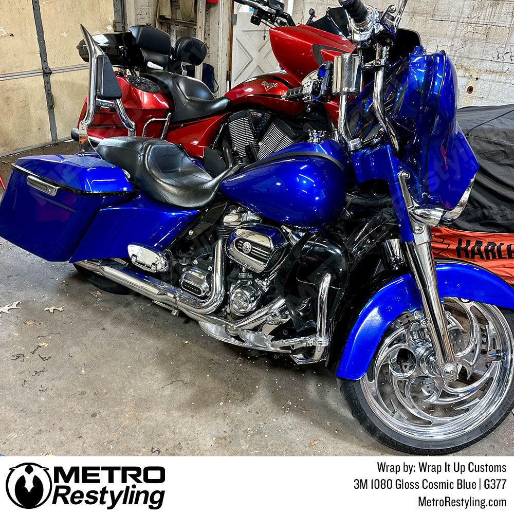 gloss blue motorcycle wrap