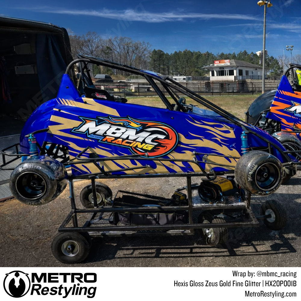 blue and gold racecar wrap