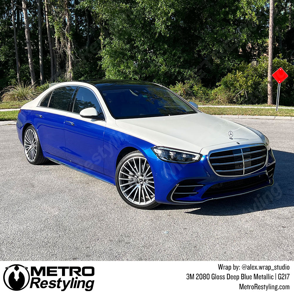 metallic blue mercedes wrap