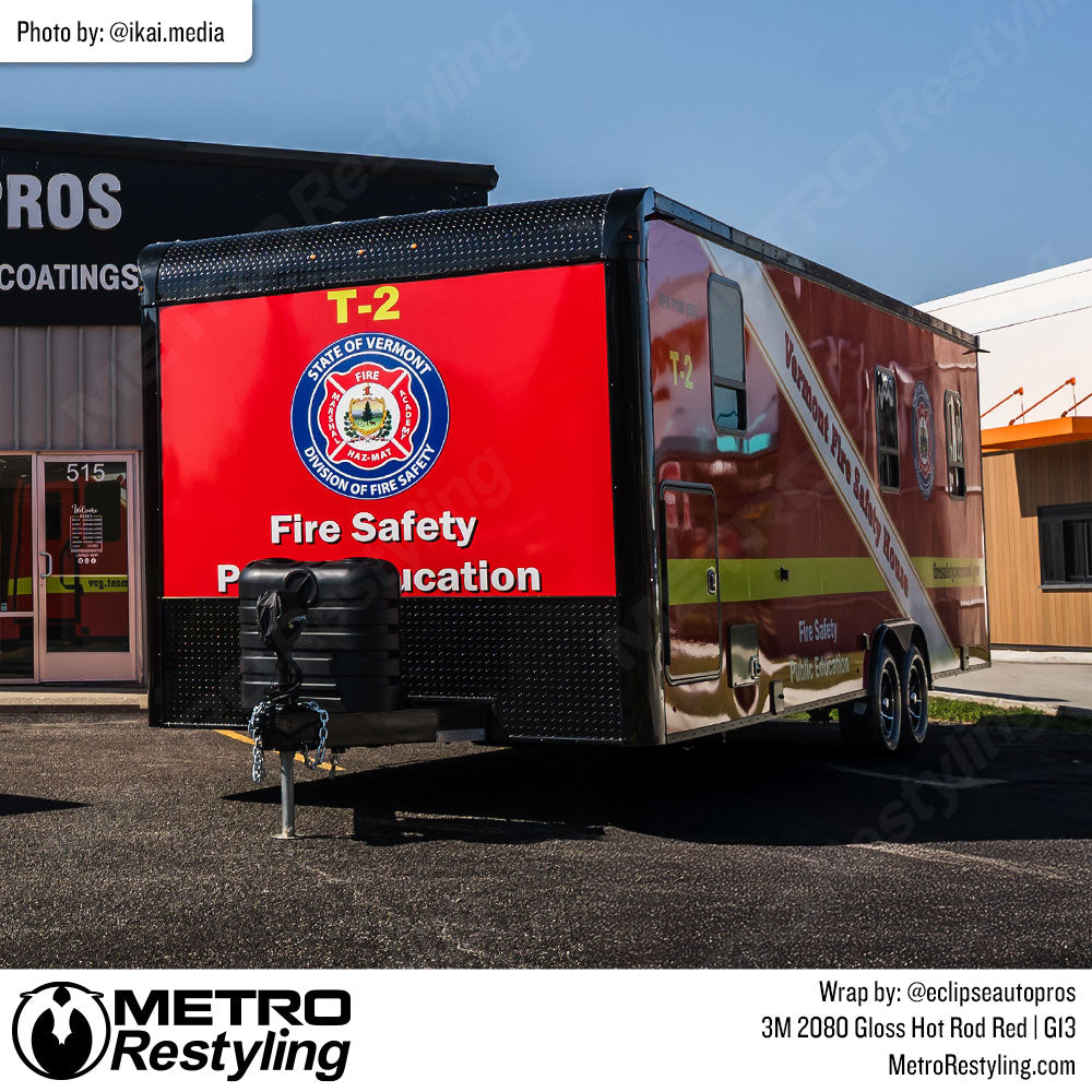 fire department rv with red wrap