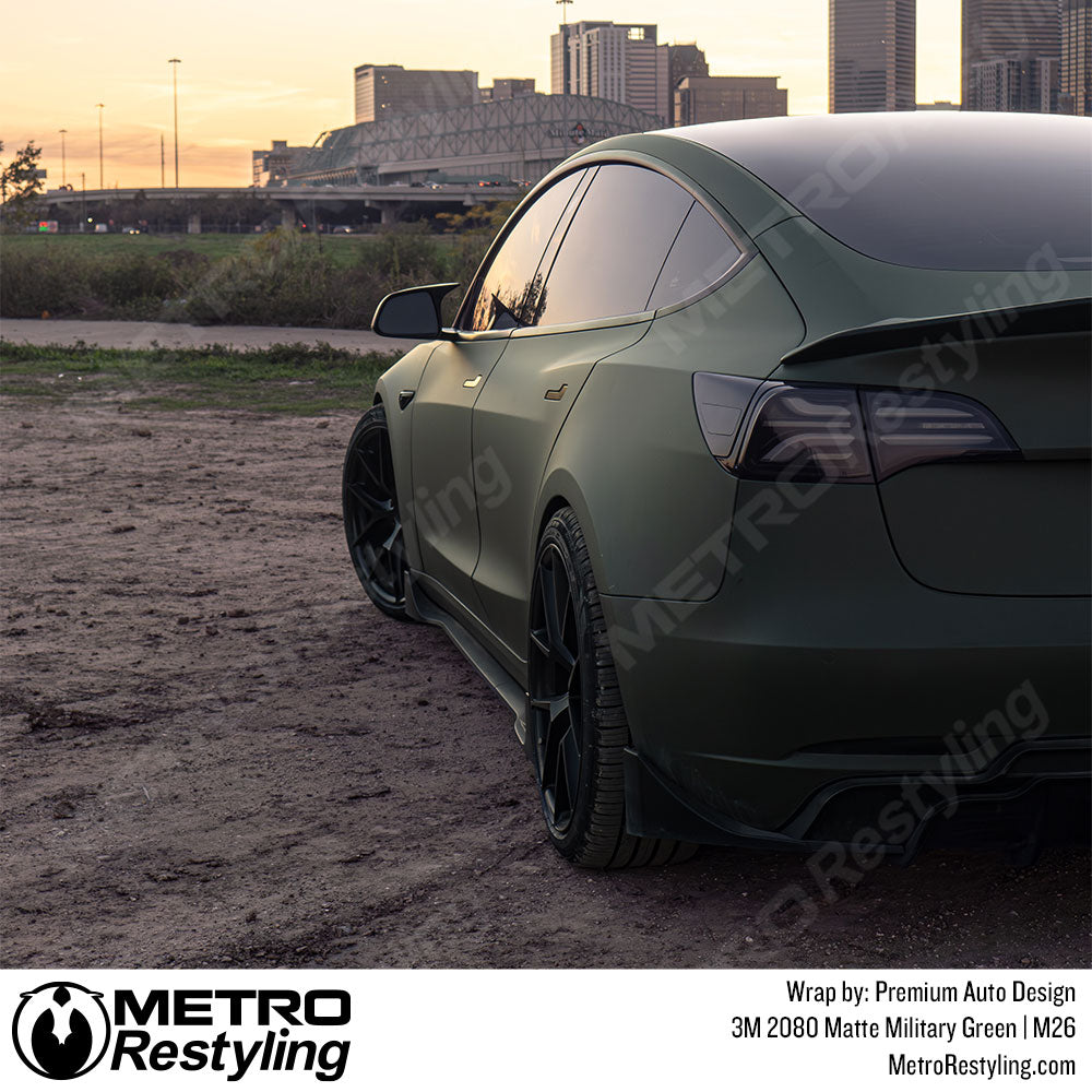 matte army green tesla wrap