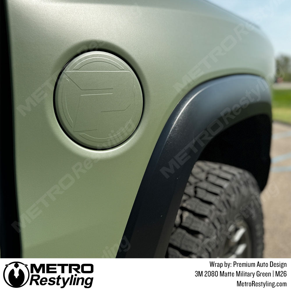 matte army green truck wrap