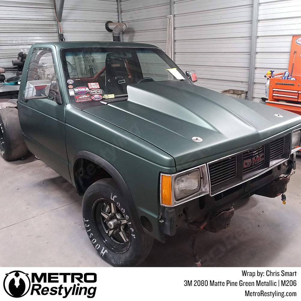 truck with green color change vinyl wrap