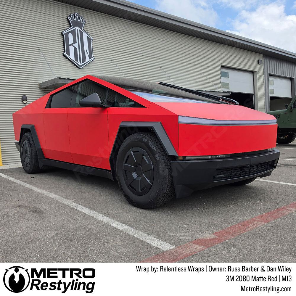 matte red cybertruck wrap