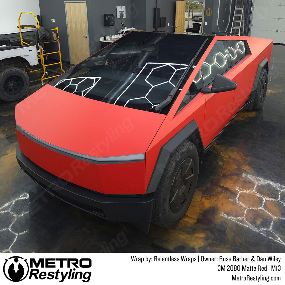 matte red cybertruck wrap