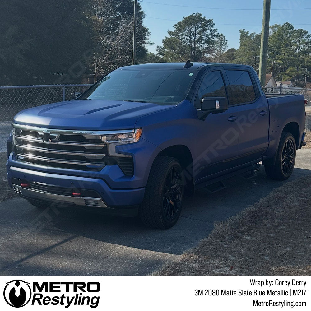 Matte blue truck wrap