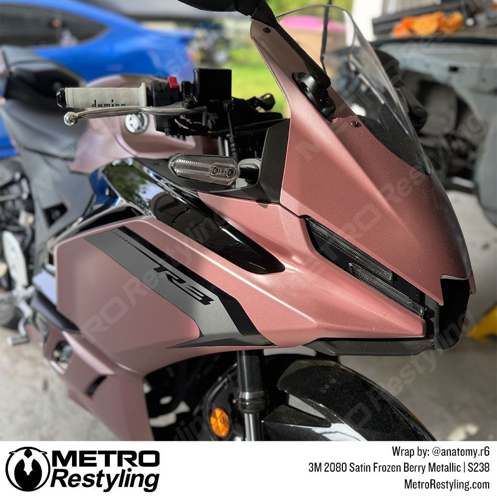 satin frozen berry metallic motorcycle wrap