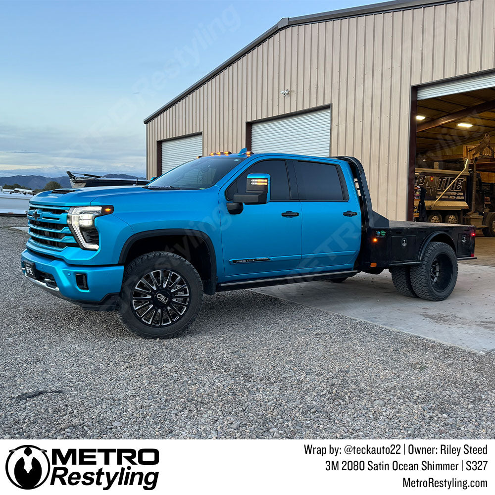 chevy truck with ocean blue wrap